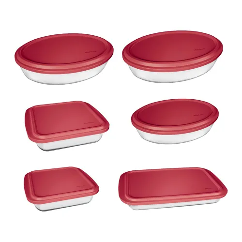 Conjunto De Assadeiras Marinex Com Tampa Vermelho 6 Peas